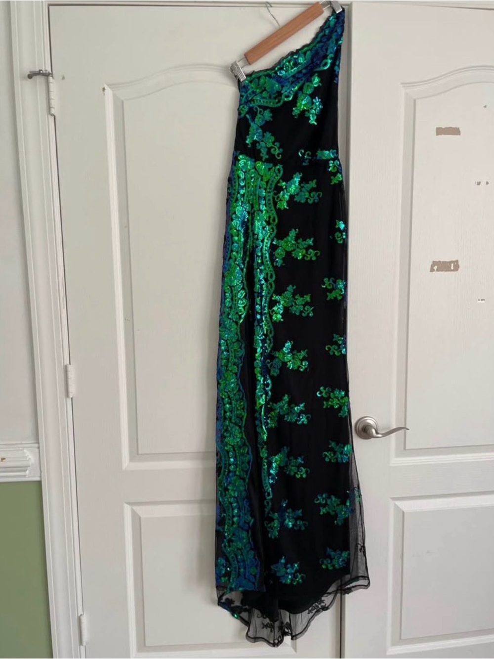 Black Maxi Dress with Green Sequin Embroidery
